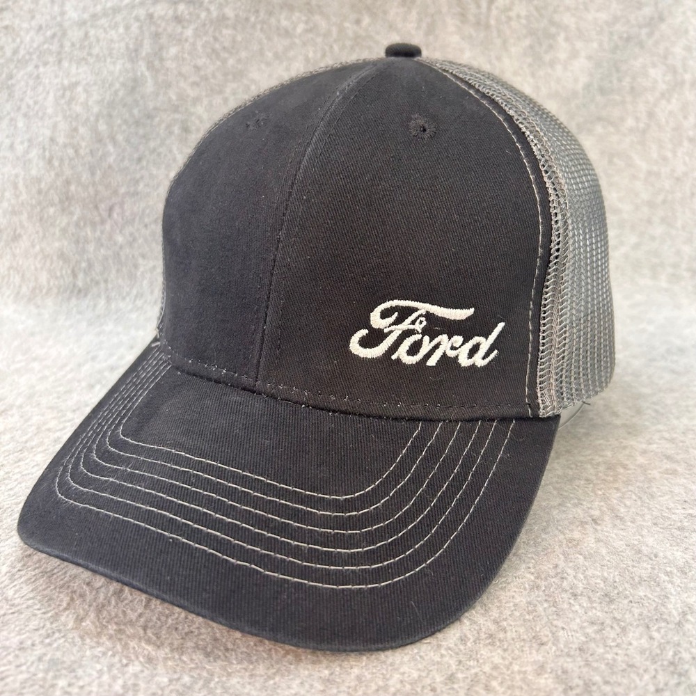 Ford Script Logo Mens Black Hit Wear Trucker Hat Mesh Snapback Cap OSFM